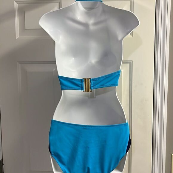 J. Crew Blue One Piece Halter Swim Suit with Cutout Back-& Metal Closure-Size 12 - Picture 6 of 16